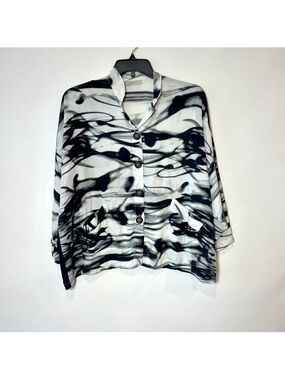 bryn Walker Button Front Tunic Blouse Womens‎ S Black 3/4 Sleeve Pockets Marble